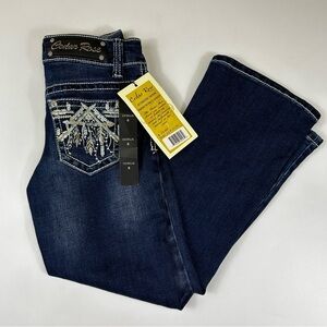 Cedar Rose Girls Size 6 Bootcut Jeans Embroidered Stretch Dark Wash Rhinestone